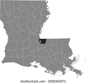 Black highlighted location map of the West Feliciana Parish inside gray map of the Federal State of Louisiana, USA