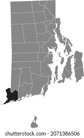 Schwarz hervorgehobene Standortkarte des Westerly in grauem Stadtplan des Bundesstaates Rhode Island, USA