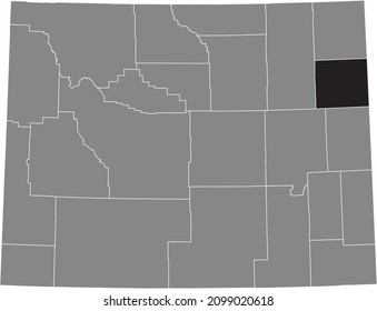 Schwarz hervorgehobene Standortkarte des Weston County in grauer Verwaltungskarte des Bundesstaates Wyoming, USA