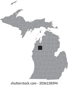 Mapa de ubicación resaltado en negro del condado de Wexford dentro del mapa gris del estado federal de Michigan, Estados Unidos