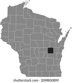 Black highlighted location map of the Winnebago County inside gray administrative map of the Federal State of Wisconsin, USA