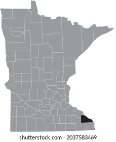 Mapa de ubicación resaltado en negro del condado de Winona dentro del mapa gris del estado federal de Minnesota, Estados Unidos