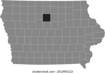 Black highlighted location map of the Wright County inside gray map of the Federal State of Iowa, USA