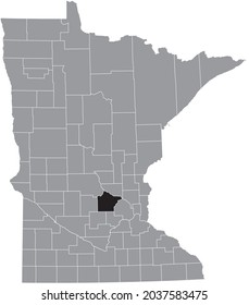 Black highlighted location map of the Wright County inside gray map of the Federal State of Minnesota, USA