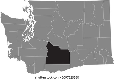 Black highlighted location map of the Yakima County inside gray administrative map of the Federal State of Washington, USA