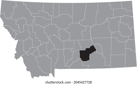 Black highlighted location map of the Yellowstone County inside gray map of the Federal State of Montana, USA