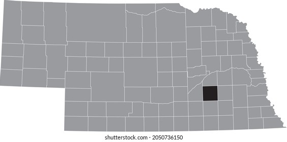 Black highlighted location map of the York County inside gray map of the Federal State of Nebraska, USA