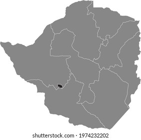 Black highlighted location map of the Zimbabwean Bulawayo province inside gray map of the Republic of Zimbabwe