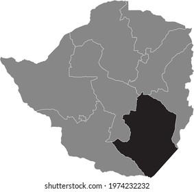 Black highlighted location map of the Zimbabwean Masvingo province inside gray map of the Republic of Zimbabwe