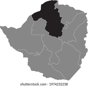 Black highlighted location map of the Zimbabwean Mashonaland West province inside gray map of the Republic of Zimbabwe