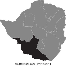 Black highlighted location map of the Zimbabwean Matabeleland South province inside gray map of the Republic of Zimbabwe