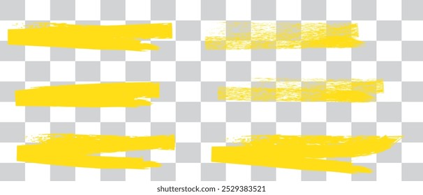 Black highlighter bold horizontal lines set. Brush drawn vector stripes with dry brush texture. Grunge marker highlight underline strokes. Scribble charcoal thick long isolated lines.