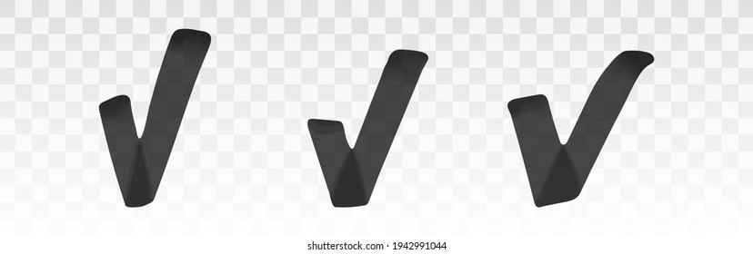 Black highlighter check mark set isolated on transparent background. Marker pen highlight underline strokes. Vector hand drawn graphic stylish element