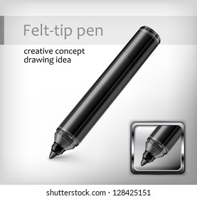 Black highlighter, icon and text, creative concept, vector illustration
