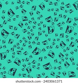 Black High-speed train icon isolated seamless pattern on green background. Railroad travel and railway tourism. Subway or metro streamlined fast train transport.  Vector