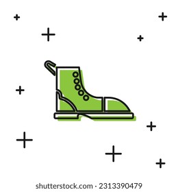 Black Hiking boot icon isolated on white background.  Vector Illustration