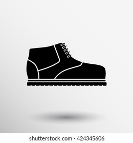 black hiking boots Men's winter shoes icon logo.