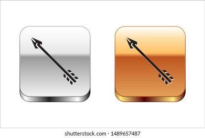 Black Hipster arrow icon isolated on white background. Silver-gold square button. Vector Illustration