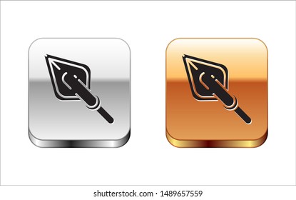 Black Hipster arrow tip icon isolated on white background. Silver-gold square button. Vector Illustration
