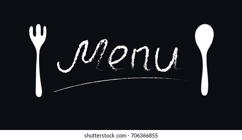 Black hipster board in th cafe with letters menu. Lettering in white chalk. Vector illustration