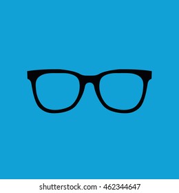 Black hipster glasses icon vector illustration. Blue background