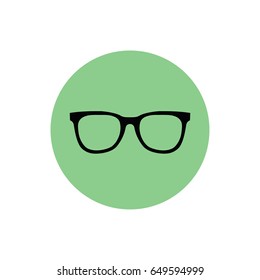 Black hipster glasses icon vector illustration. Green button. Green circle