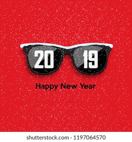 Black hipster glasses on snowfall background. Happy New Year and Merry Christmas. Vector illustration.