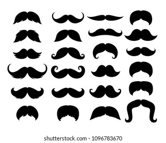 Black Hipster Mustache Icon Set. Vector Illustration isolated on white background.