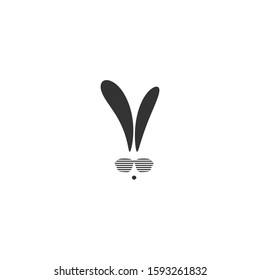 black hipster rabbit avatar with disco glasses isolated on white. Graphic rabbit. Retro  party logo.