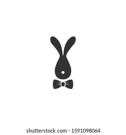 black hipster rabbit avatar with gentleman bow tie isolated on white. Graphic rabbit. Retro  party logo.