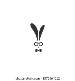 black hipster rabbit avatar with glasses and gentleman bow tie isolated on white. Graphic rabbit. Retro  party logo.