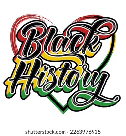 Black History Colorful Text With Grunge Heart. Celebrated annual. In February in United States and Canada. In October in Great Britain. Poster, card, banner, background. Vector illustration