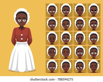 Black History Female Slave Cartoon Emoticon Faces Vector Illustration