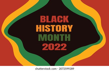 Banner del mes de la historia negra de 2022 con fondo de cintas de color de la bandera afroamericana. Diseño de vectores para la celebración de las fiestas patrimoniales étnicas en Estados Unidos. Invitación, diseño de volante.