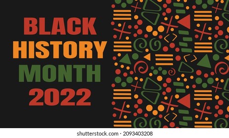 Black History Month 2022 banner with tribal African pattern ornament - red, yellow, green. Background for banner, postcard, flyer vector design