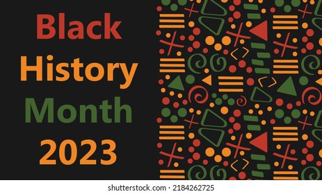 Black History Month 2023 banner with tribal African pattern ornament - red, yellow, green. Background for banner, postcard, flyer vector design.