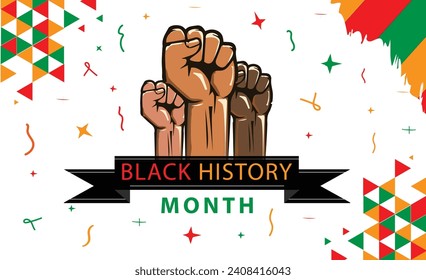 Black History Month 2024 banner. Silhouettes of fist or hand on white background. Black history month African American history celebration banner.