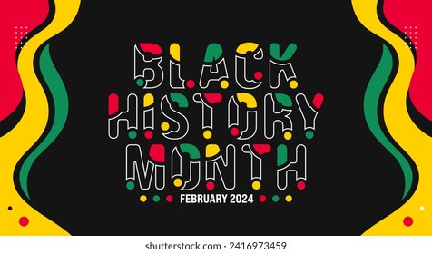 Black history month 2024 hand drawing colorful font letter typography background design template. Celebrated February in Africa, united state and Canada.