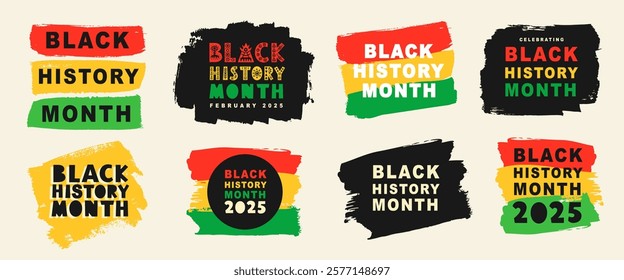 Black History Month 2025 African American Colorful Typography Banner Template Set. Social Media Poster Design Background. National Holiday of USA, Canada and United Kingdom. Vector Illustration.