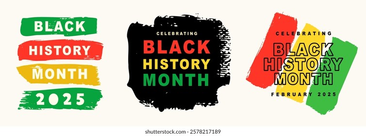 Black History Month 2025 African American Colorful Typography Banner Template Set. Social Media Poster Design Background. National Holiday of USA, Canada and United Kingdom. Vector Illustration.