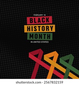 Black history month 2025 design with solidarity ribbon illustration. Best for African american black history month celebration banner, poster, campaign, background, social media, greeting. 