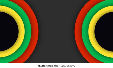 Black History Month. Abstract red, yellow, green circle color banner on black background. Copy space for text. Art illustration.