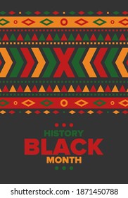 Black History Month. African American History. Celebrated annual. In February in United States and Canada. In October in Great Britain. Poster, card, banner, background. Vector illustration