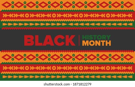 Black History Month. African American History. Celebrated annual. In February in United States and Canada. In October in Great Britain. Poster, card, banner, background. Vector illustration