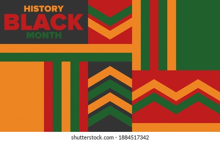 Mes de la historia negra. Historia afroamericana. Celebrado anualmente. En febrero en Estados Unidos y Canadá. En octubre en Gran Bretaña. Cartel, tarjeta, pancarta, fondo. Ilustración del vector