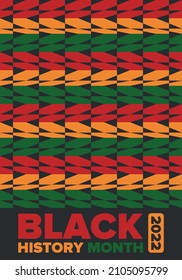 Black History Month. African American History. Celebrated annual. In February in United States and Canada. In October in Great Britain. Poster, card, banner, background. Vector illustration