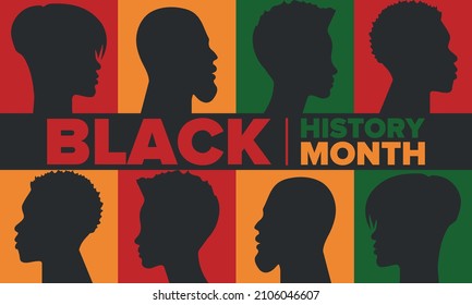 Black History Month. African American History. Celebrated annual. In February in United States and Canada. In October in Great Britain. Poster, card, banner, background. Vector illustration