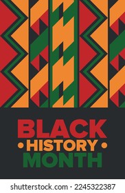 Mes de la historia negra. Historia afroamericana. Celebrado anualmente. En febrero en Estados Unidos y Canadá. En octubre en Gran Bretaña. Cartel, tarjeta, pancarta, fondo. Ilustración del vector