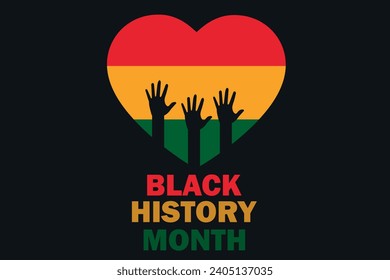  Black History Month. African American history month celebration. Abstract red, yellow, green color flag on black paper background