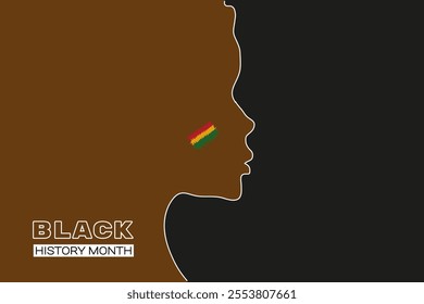 Black History Month. African American History Month banner. Silhouette of a black girl in profile with a flag on her cheek. Vector illustration.